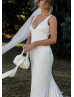V Neck Ivory Lace Open Back Sexy Modern Wedding Dress